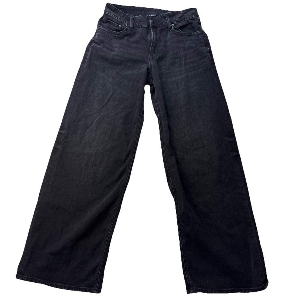 American Eagle Jeans Women's Low Rise Baggy WideLeg Skater Sz 2 Black  stretch